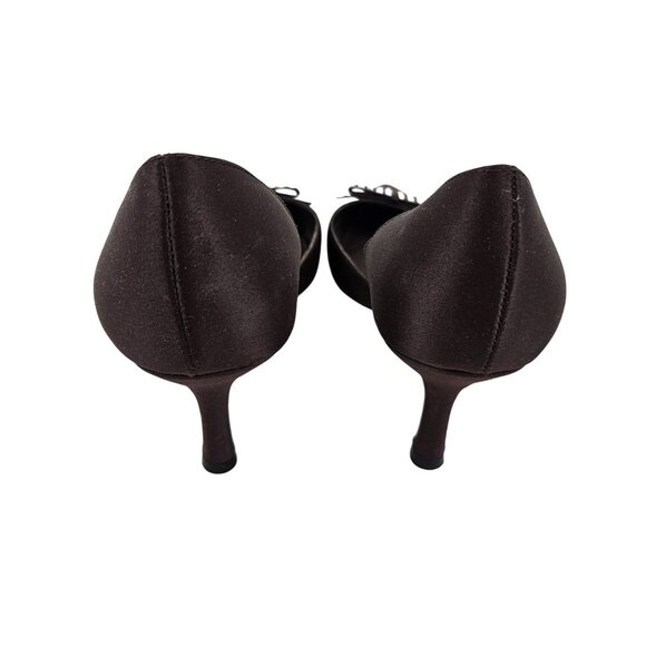 Nina Womens Heels Size 8.5M Pointed Toe Rhinestone Bow Detail Brown Satin - Picture 7 of 8